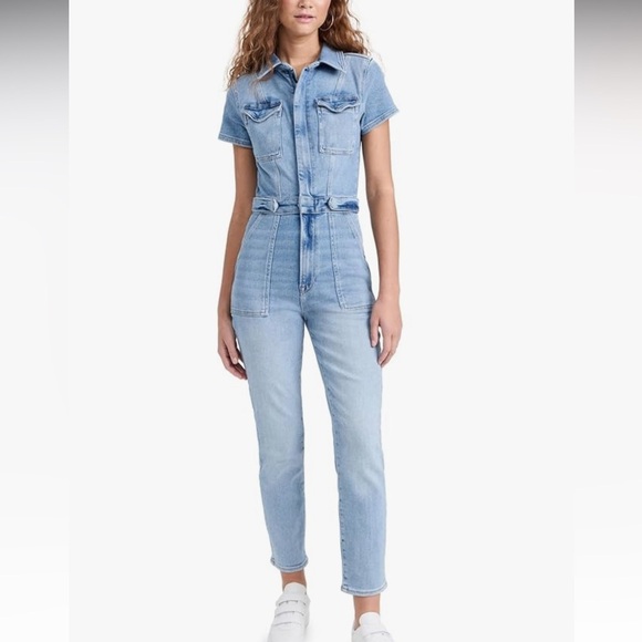 GOOD AMERICAN SHORT SLEEVE DENIM FADE WASH JUMPSUIT! NWT! XL - Picture 1 of 9